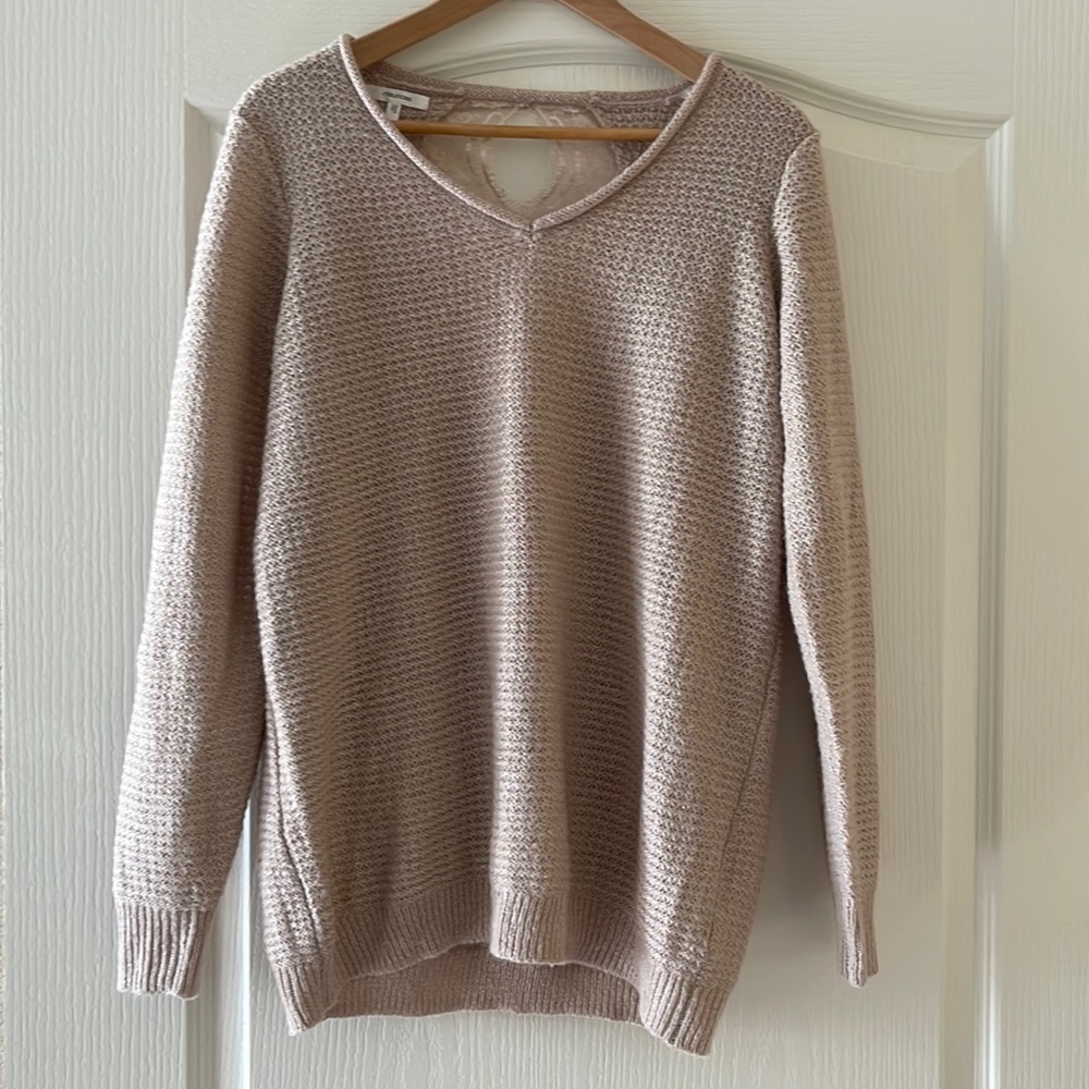 V neck Maurices blush thermal knit sweater with lace trim back